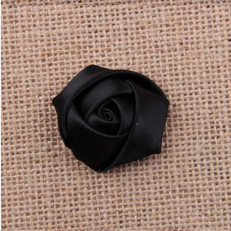 

20Pcs Black DIY Hand Made DIA 3.5CM Satin Rose Artificial Ribbon Flower For Make Bridal Bridesmaid Wedding Bouquet Decoration