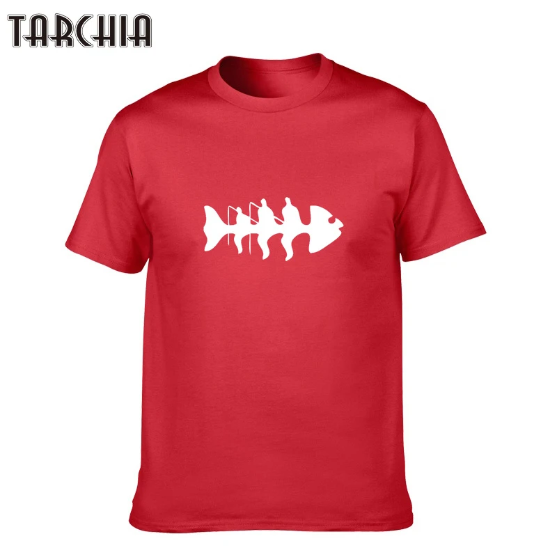 Футболка TARCHIA мужская с принтом рыбок модная тенниска из хлопка коротким рукавом