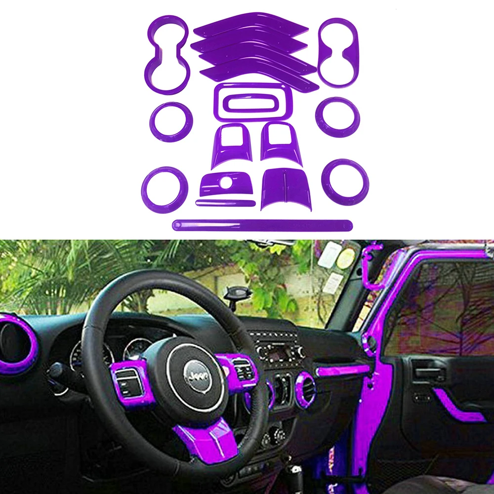18Pcs Purple Full Set font b Interior b font Decor Trim Kit Door Handle Gear Box