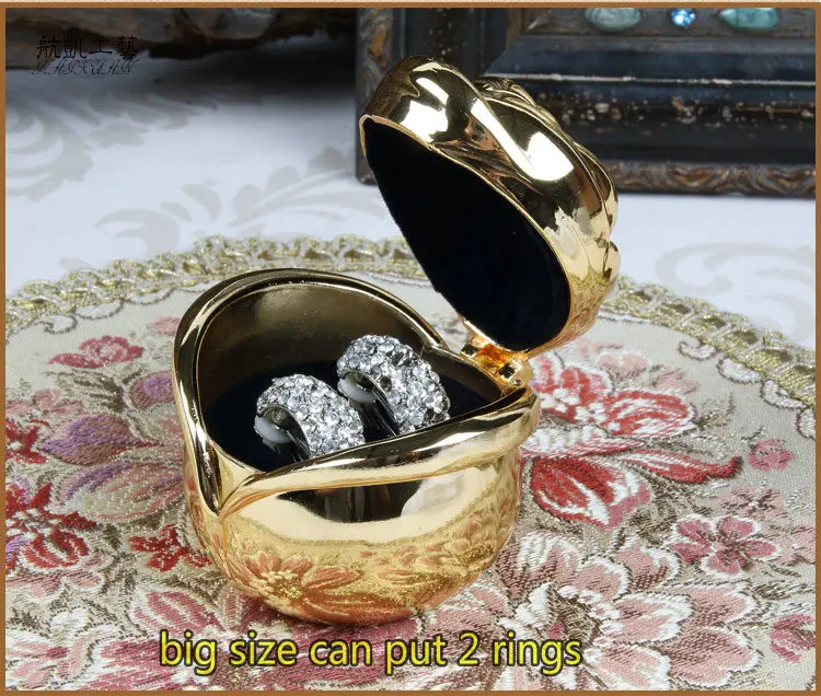 Новинка! Золотой цвет, свадебные кольца, коробка, обручальные кольца, металлический чехол, цинковый сплав, безделушки, коробки, розы, цветочный дизайн, подарочная посылка