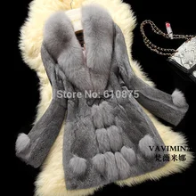 D50 Женская Высококачественная осенне-зимняя длинная куртка с лисьим мехом, из толстой кожи, с кроличьим мехом, теплая меховая куртка, T05 Lb8609
