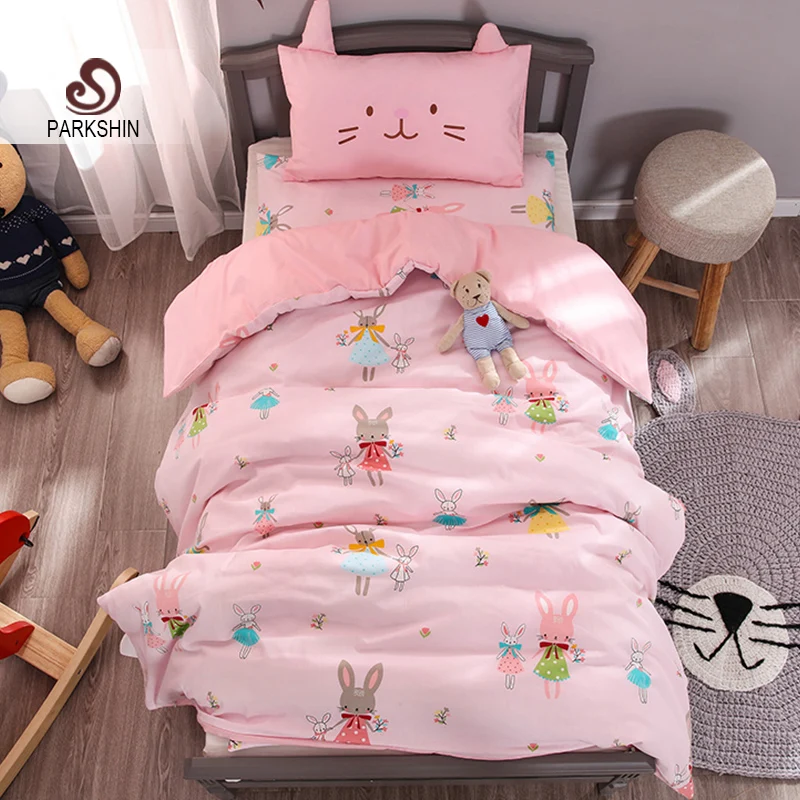 

Parkshin Child Cartoon Rabit Baby Pink Active Printing Bedding Set 100% Cotton Soft Protect Kids Skin Comfortable Bedspread