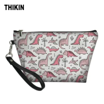 

THIKIN Mini Cute Dinasour Print Makeup Bag for Women Girls Travel Cosmetic Bags Organizer Necessarie Travel Pouch Portable