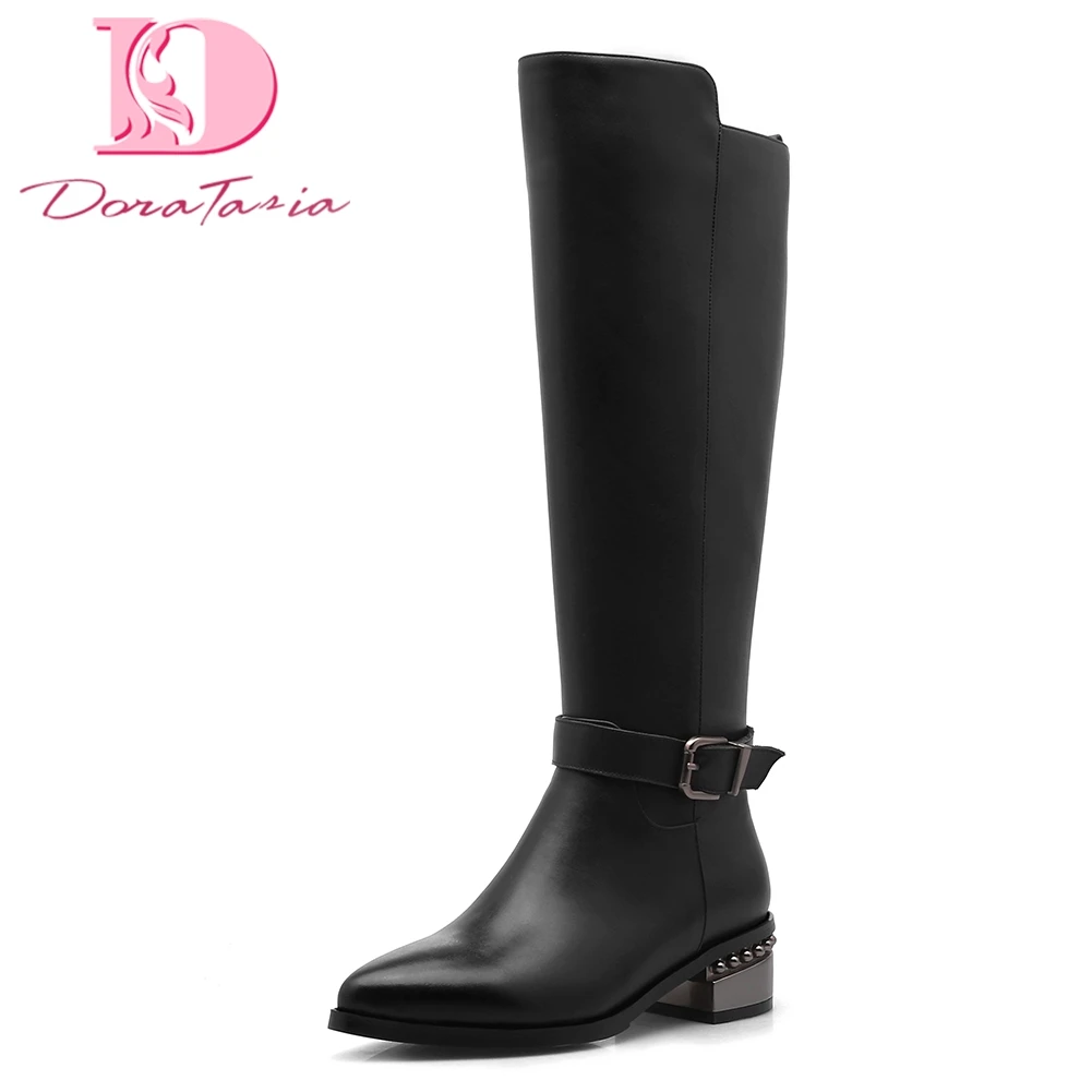 

Doratasia Genuine Leather Large Size 33-43 Zip Up Buckle Decoration women Shoes Woman riding Boots knee-high Boots Woman Shoes