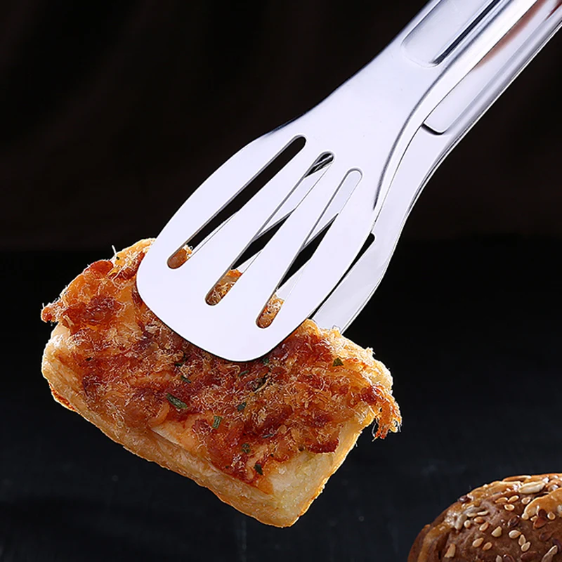 2pcs BBQ Tongs 9.5 Stainless Steel Kitchen Tongs Food Server Serving Clip Pizza Bread Dessert Salad Tongs Kitchen Accessories (2)