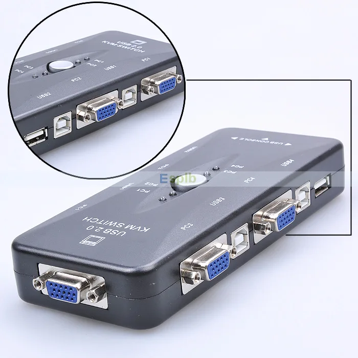 USB 2.0 Hub 4 Порта KVM VGA/Svga-переключатель Коробки Адаптер Подключается Принтер Intelli