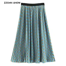 Ретро геометрический точечный принт миди плиссированная юбка ретро новые винтажные с высокой талией до середины икры качели трапециевидные юбки Skater Femme