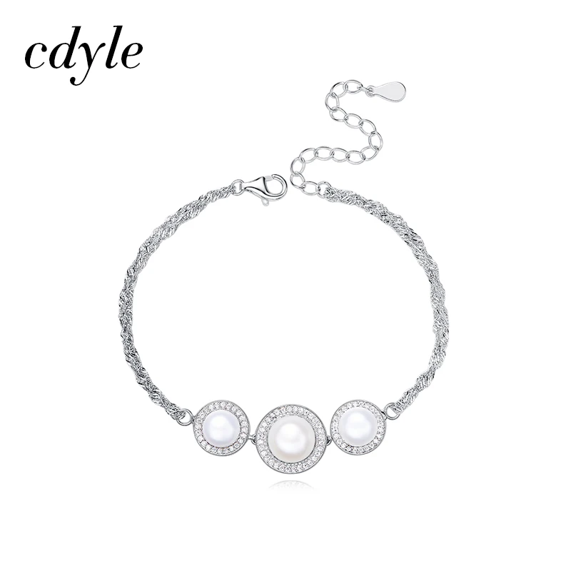 

Cdyle S925 Sterling Silver Bracelets Women Bracelets & Bangles Fashion Jewelry Austrian Rhinestone Freshwater Pearl Bracelets