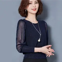 Весна 2019 новая кружевная шифоновая рубашка блузка с рукавами водолазка рубашка женская тонкая элегантная модная блузка