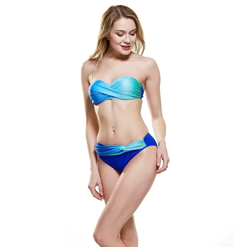 

Z-LAI New Gradul Change Color Wrap Bikini Set Off The Shoulder Strapless Swimsuit Sexy Backless Beach Bathing Suits For Women