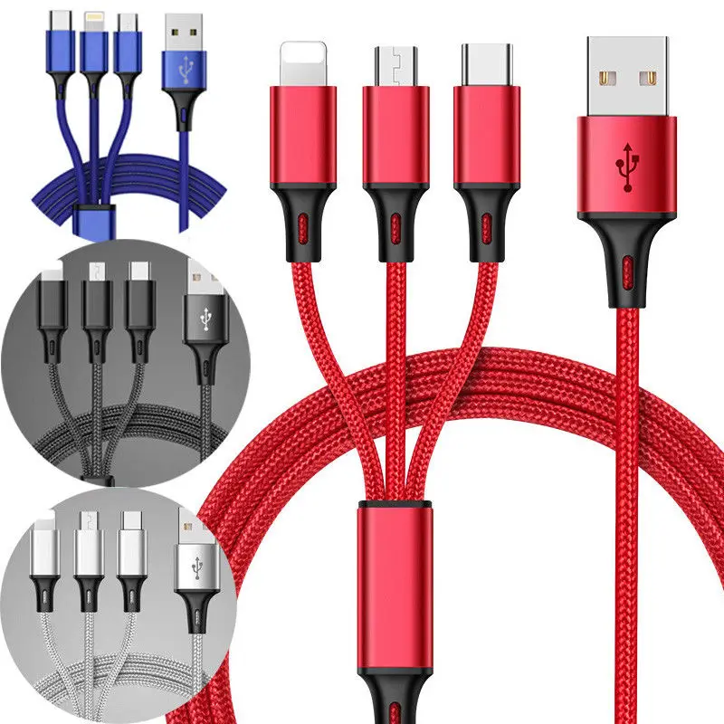 

High Quality 3 in 1 Micro USB /Type C /IOS Fast Charging Charger Data Cable Sync Cable Cord Battery Charger Mini USB