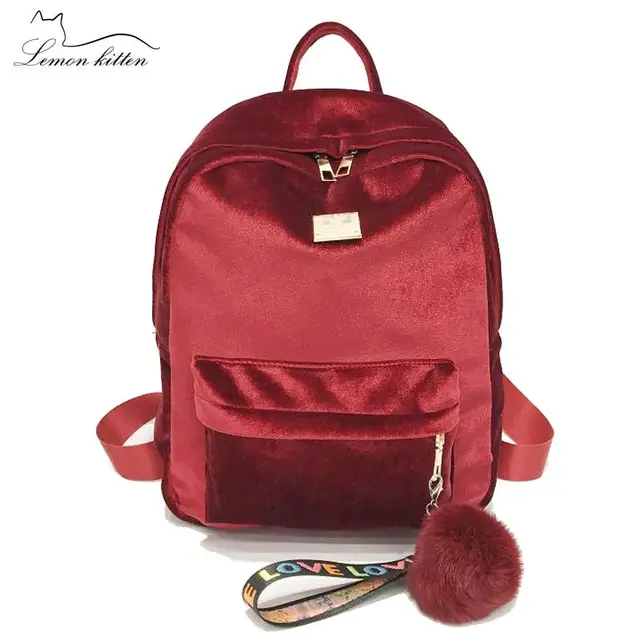2018 Retro Velvet School Backpack For Girl Simple Design Minimalist