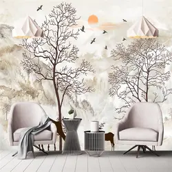 Beibehang росписи обоев пользовательские гостиная, спальня ручная роспись абстрактные дерево росписи ТВ фоне стены украшения дома