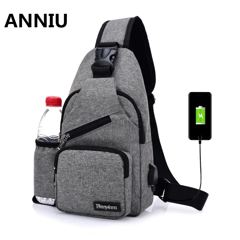 Мужская сумка мессенджер ANNIU Портативная через плечо с разъемом USB|chest bag|fashion shoulder