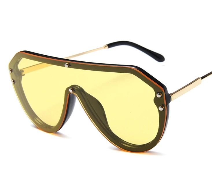 Заклёпка одна линза солнцезащитные очки для мужчин и женщин Модные Оттенки UV400 Винтажные Очки 47987 - Lenses Color: C4 yellow