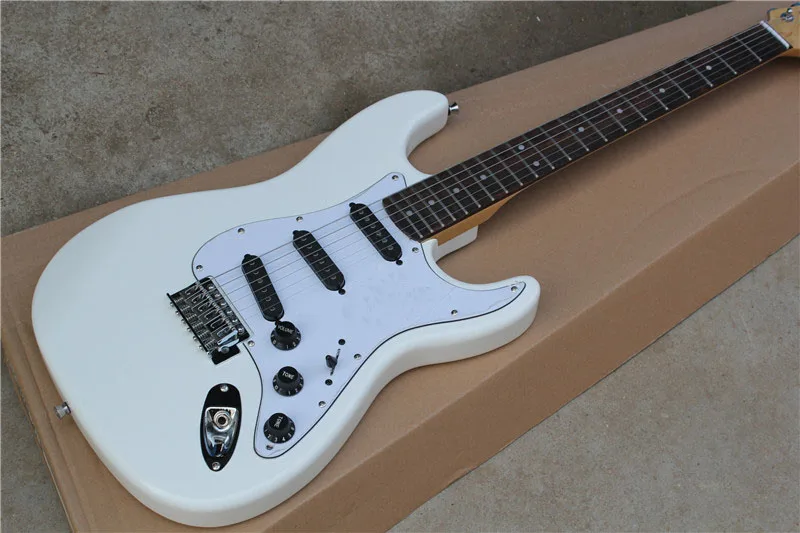 

free shipping New Top Quality musical instrument Scalloped rosewood Fingerboard Big Head st Electric Guitar White 1117