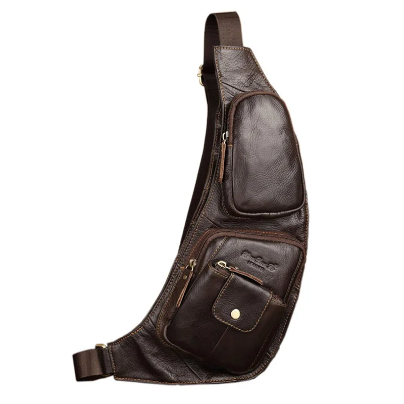 Men&#39;s Vintage Genuine Leather Sling Chest Bag Cross Body Messenger Casual Shoulder Bag Military ...