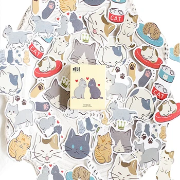

45pcs/box Cute Cat Diary Mini Paper Label Stickers Scrapbooking Decorative Sticker DIY Lovely Stationery