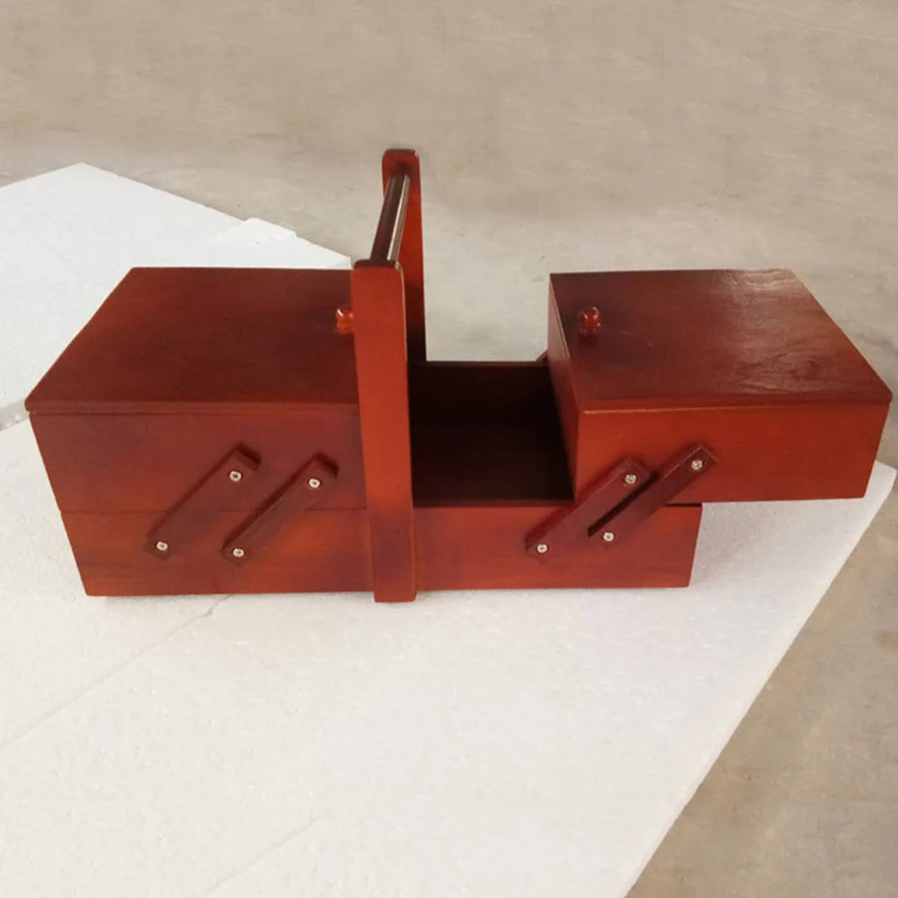 

Multi Layer Shabby Large Capacity Sewing Box Vintage Home Storage Cosmetic Case Organizer Wooden Cantilevered Travel With Handle