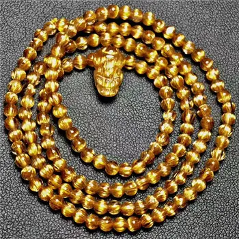 

FREE SHIPPING 3ROWS Natural Gold Titanium Rutilated Quart Beads Power Bracelet AAA 3.5mm