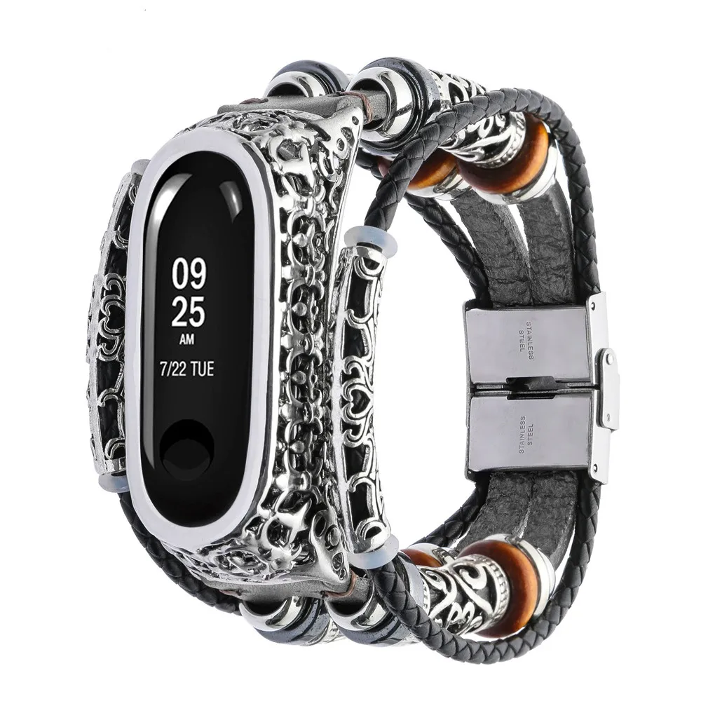 Сменный кожаный ремешок для часов Ouhaobin с металлическим чехлом браслета Xiaomi Mi Band 3