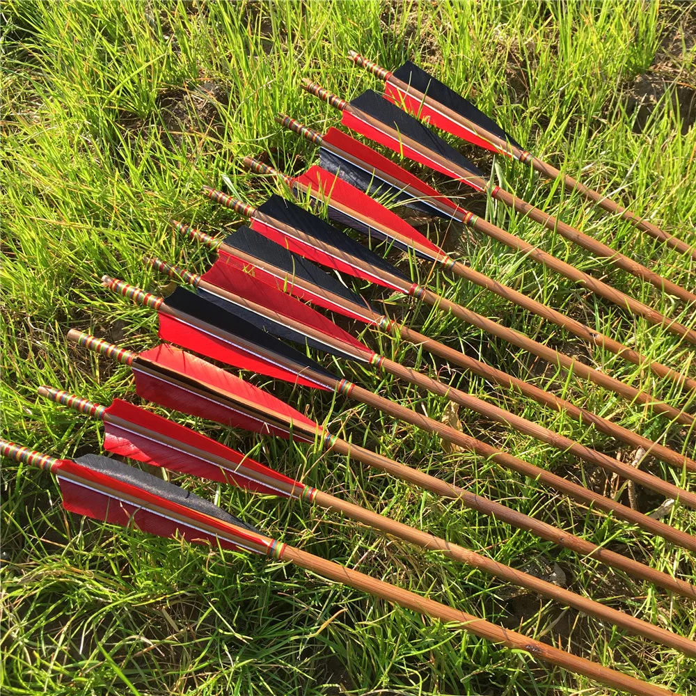 Preise 6 12 24PCS 32   Handmade Bambus Pfeile Für 20 60IBS Longbow Jagd Bogenschießen