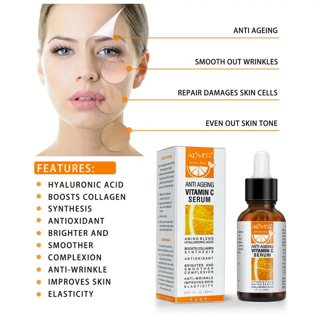 Aliver Vitamin C Serum Vc Essence Remove Dark Spot Freckle Speckle Fade Ageless Whitening Skin Care Whitening Face Anti Winkles