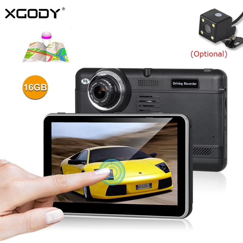 XGODY 7 "автомобильный dvr gps навигации Android 4,4 двойной объектив регистраторы 16 Гб встроенная память сенсорный экран 1920x1080 P Wi Fi FM камера заднего