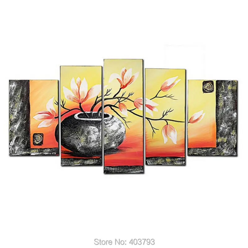 

Wall Art 5-Piece Elegant Flowers Unframed Pure Hand-Painted Modern Canvas Landscape Oil Painting For Living Room