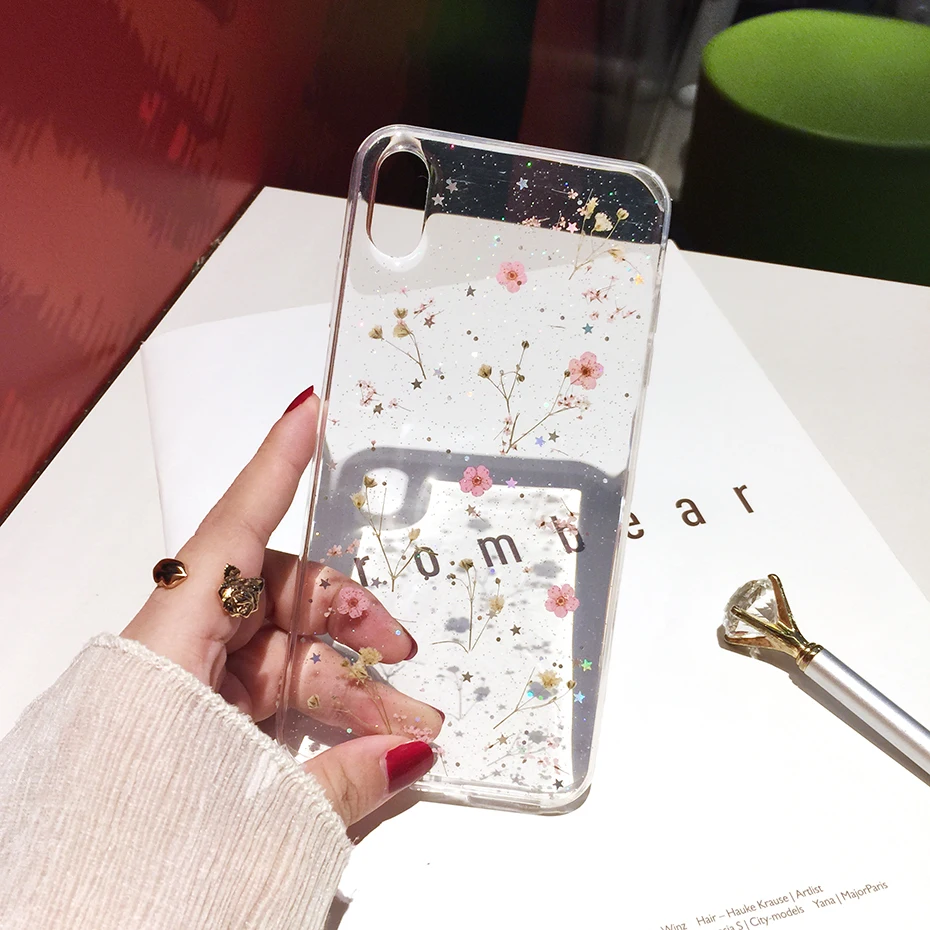 Qianliyao настоящие сушеные цветы прозрачный, мягкий чехол для iphone X 6 6S 7 8 Plus 11 Pro Max чехол для телефона для iphone XR XS Max чехол