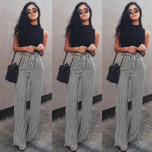 

UK Stock Women OL Loose Stretch High Waist Wide Leg Long Pants Palazzo Trousers