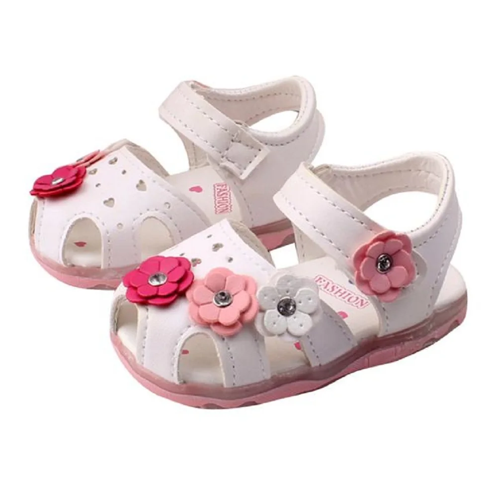 

LONSANT baby shoes Lighted Soft Leather Girls Sandals summer Flowers Soft sole Baby Sandals lovely Girls Princess Shoes