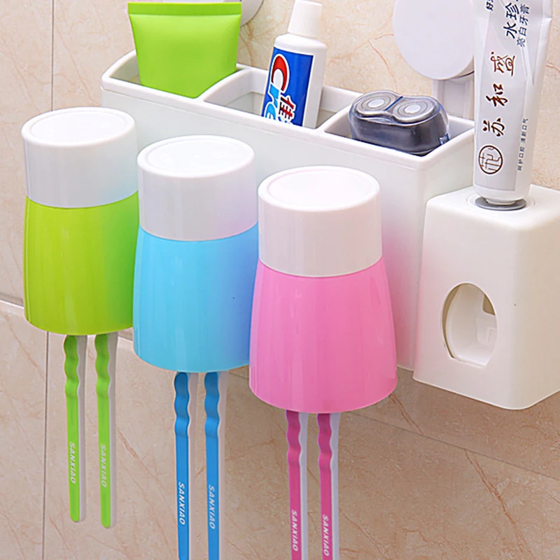 Creative Suction Wall Three Tooth Brush Holder Set Toothbrush Rinse Cup