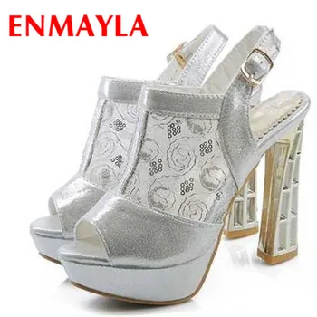 

ENMAYLA 2017 Women's Dress Sandals Fashion Sexy High Heels Lace Cut out Summer Shoes Prom Wedding Open toe Platform Sandals