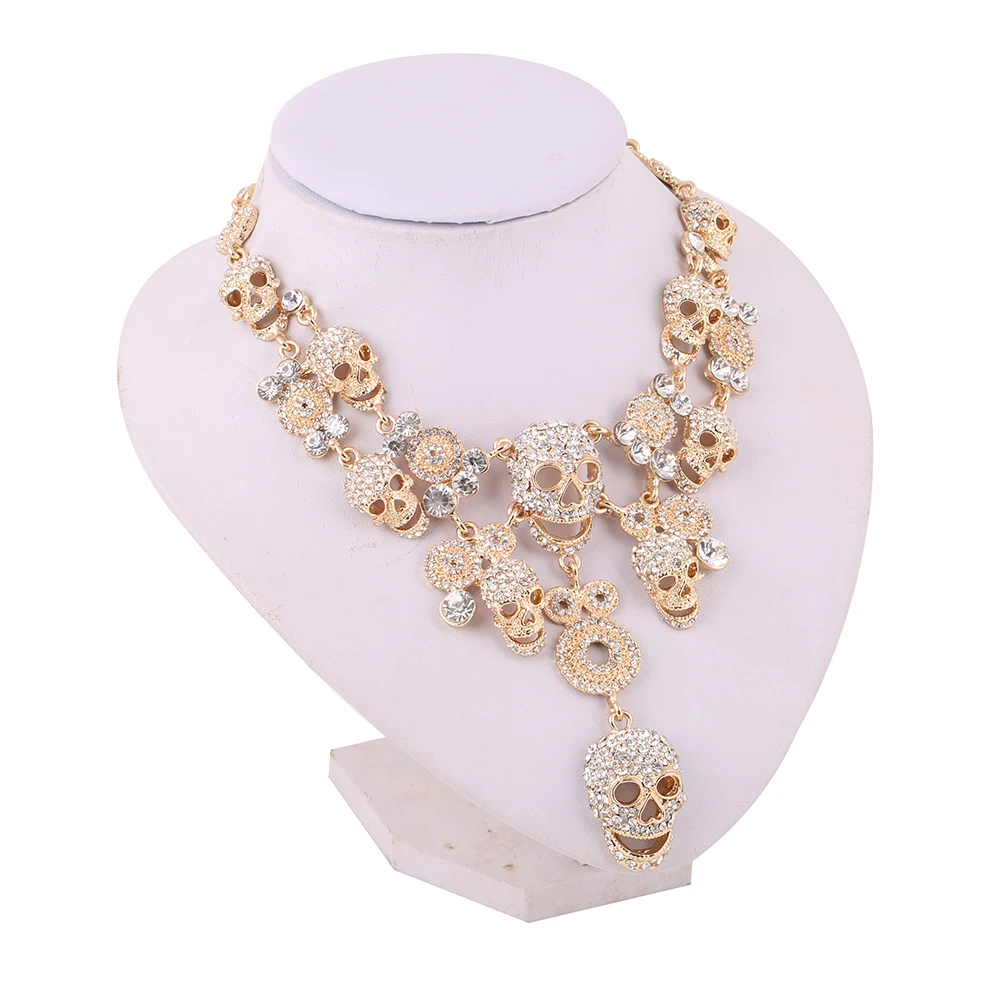 

Wedding Gift Multi layer Crystal Long Skull Necklaces Hip Hop Party Collar Chain Chokers for Women's Fashion Jewelry Accessories
