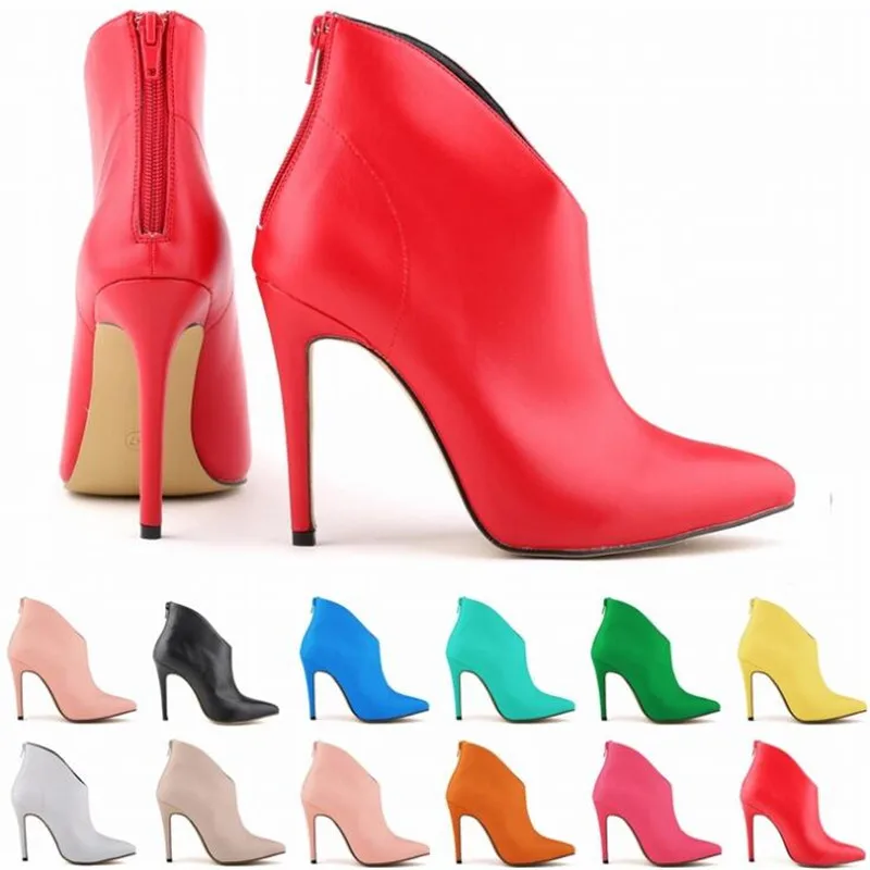 

Female Snow Boots Winter Boots women Rome pu Ankle Basic Round Toe Super High 11CM Thin Heels Solid women boots