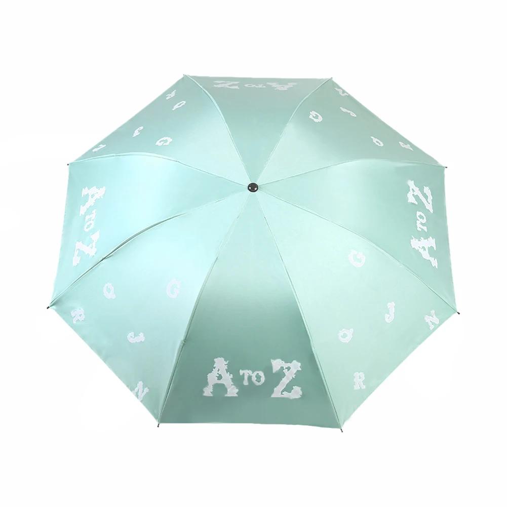 Water Color Changing Triple Folding Umbrella English Letter Rain Sun Parasol New