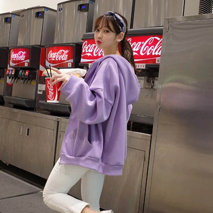 Однотонная фиолетовая толстовка с капюшоном Kpop Свитер оверсайз куртка на молнии
