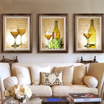 

3pcs/set full Diamond Embroidery Modern 3d diamond Painting cross stitch White Grape Wine Art decor For Club Kitchen Room Wall
