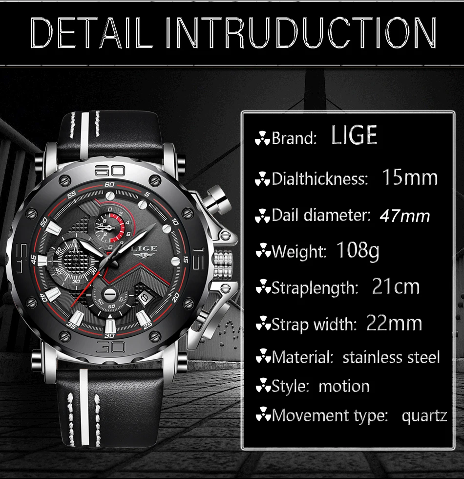 LIGE New Mens Watches Top Brand Luxury Men's Military Sports Watch Men's Waterproof Quartz Watch Male Clock Relogio Masculino