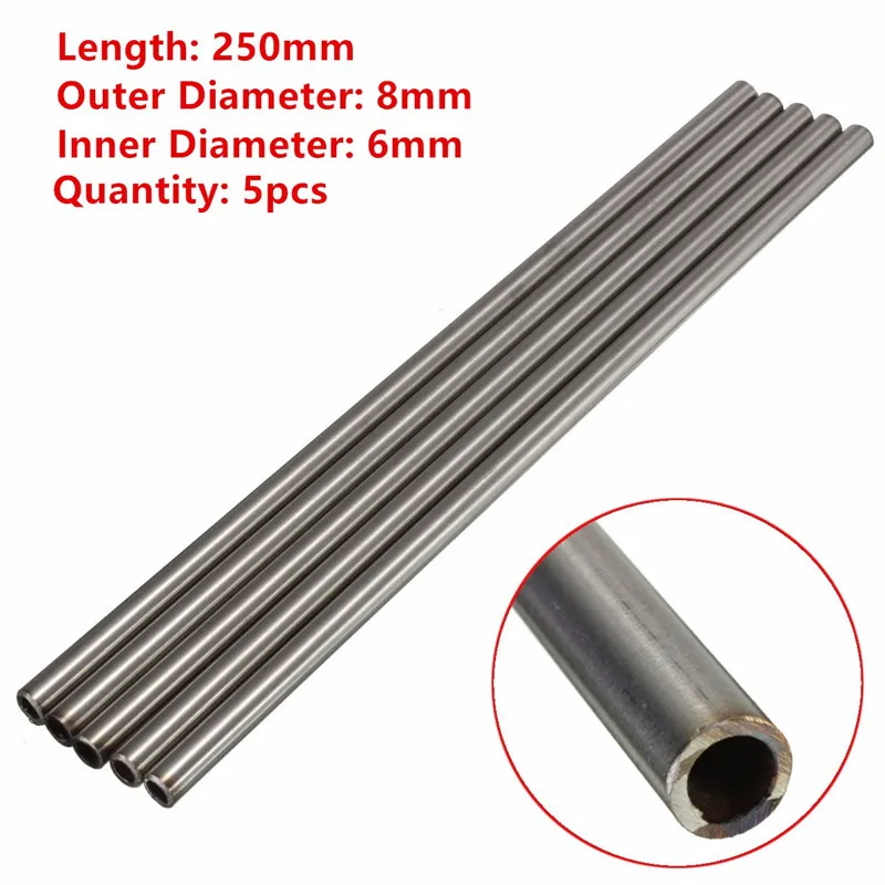 304 Stainless Steel Capillary Tube OD 8mm x 6mm ID Length 250mm Metal  GN 