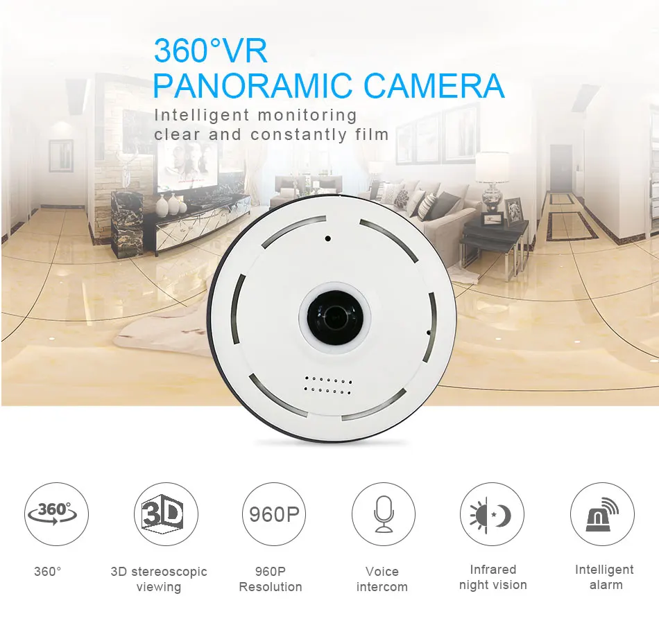 Hiseeu 960P 3MP 3D VR wifi рыбий глаз ip-камера 360 градусов полный вид мини CCTV камера 1.3MP сеть домашняя камера безопасности панорамная