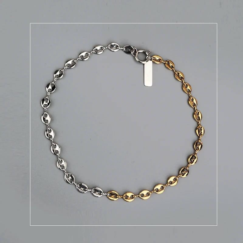 

Chain Necklace short fashion Gold And Silver filled double Color Justine pig nose clavicle chain Layered Jewelry Korea Necklace