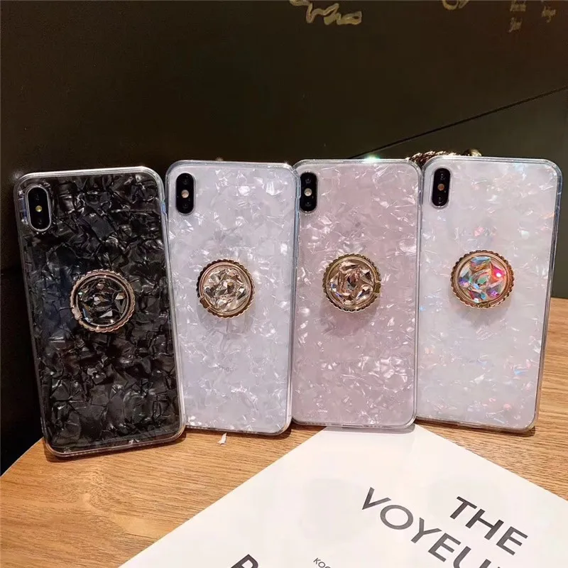 

Glossy Glitter Conch Shell Coque for Iphone 6 Plus Case with Stand Finger Ring Cover for Iphone Xr X 7 8 6s Plus Xs Max Case