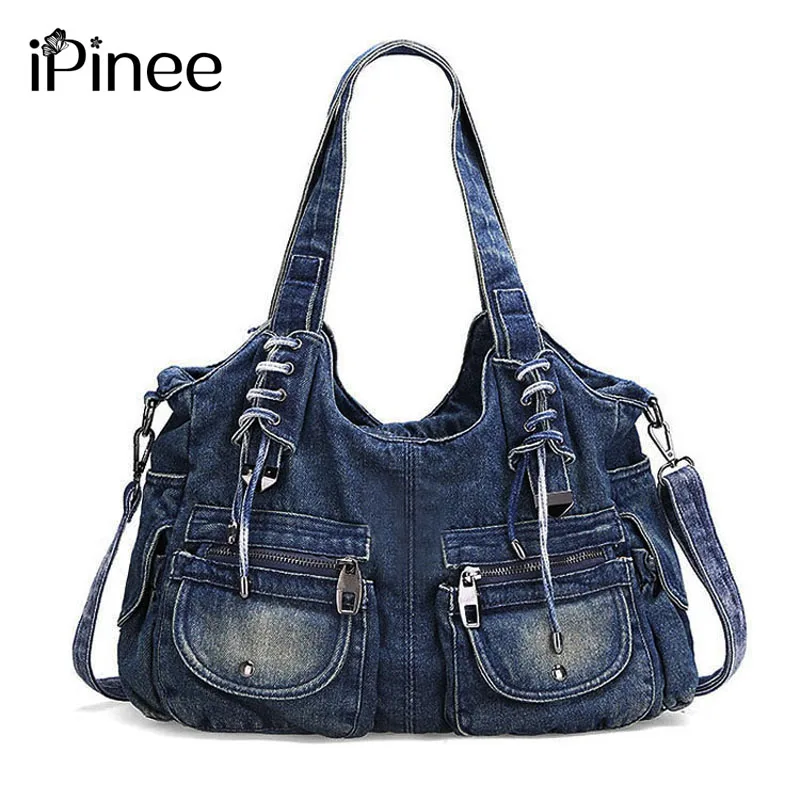iPinee Fashion Women Bag Vintage Casual Denim Handbag Lady Large
