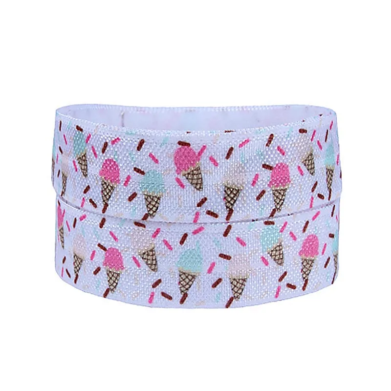 

Factory new design ice cream printed Valentine elastic cheer ribbon, delicate fold over elastic foe for hair accessories