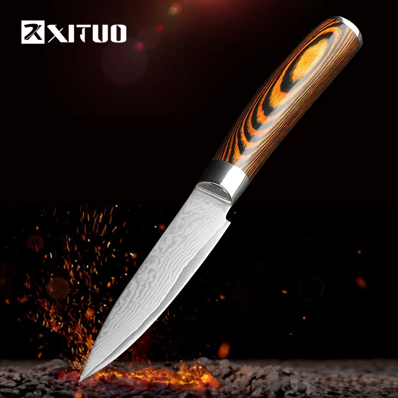 XITUO 3,5 дюймов нож для очистки овощей Ножи японский VG10 67 Слои Дамаск Сталь Кухня деревянная ручка для ножа нож-топорик Кухня утилиты
