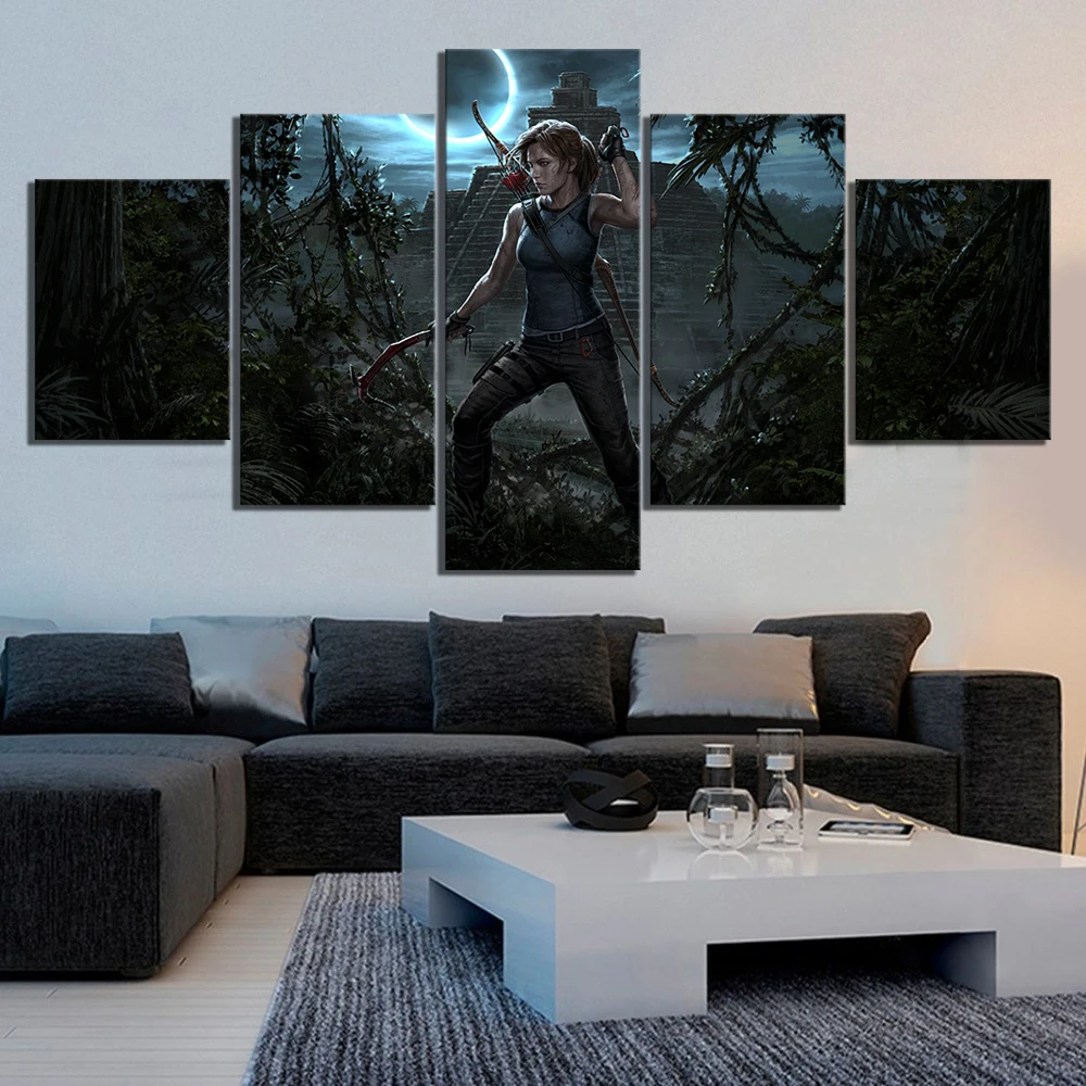 

Home Decor Modular Poster Wall Artwork Pictures 5 Panel Shadow Of The Tomb Raider Games Canvas Painting Printed For Living Room