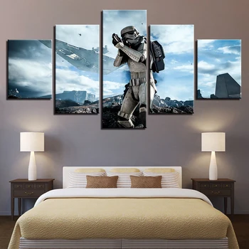 

Painting Style Wall Modular 5 Panel Movie Star Wars Art Canvas Pictures Decoration For Living Room Cuadros Modern Framework