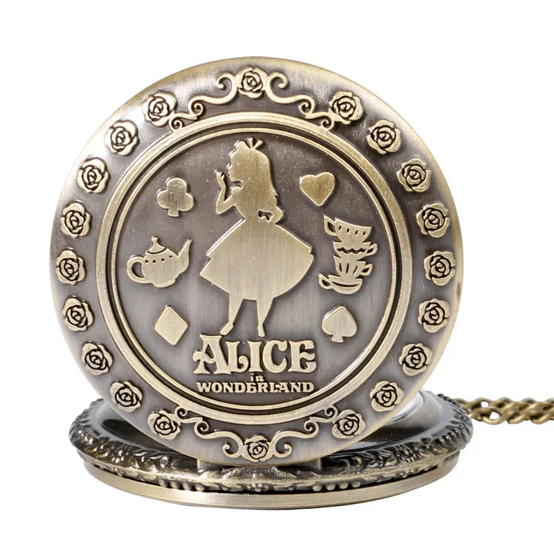 Ретро Алиса в стране чудес Кролик цветок бронза кварцевые карманные часы Винтаж Fob часы ожерелье женщины дети подарки на день рождения и Рождество